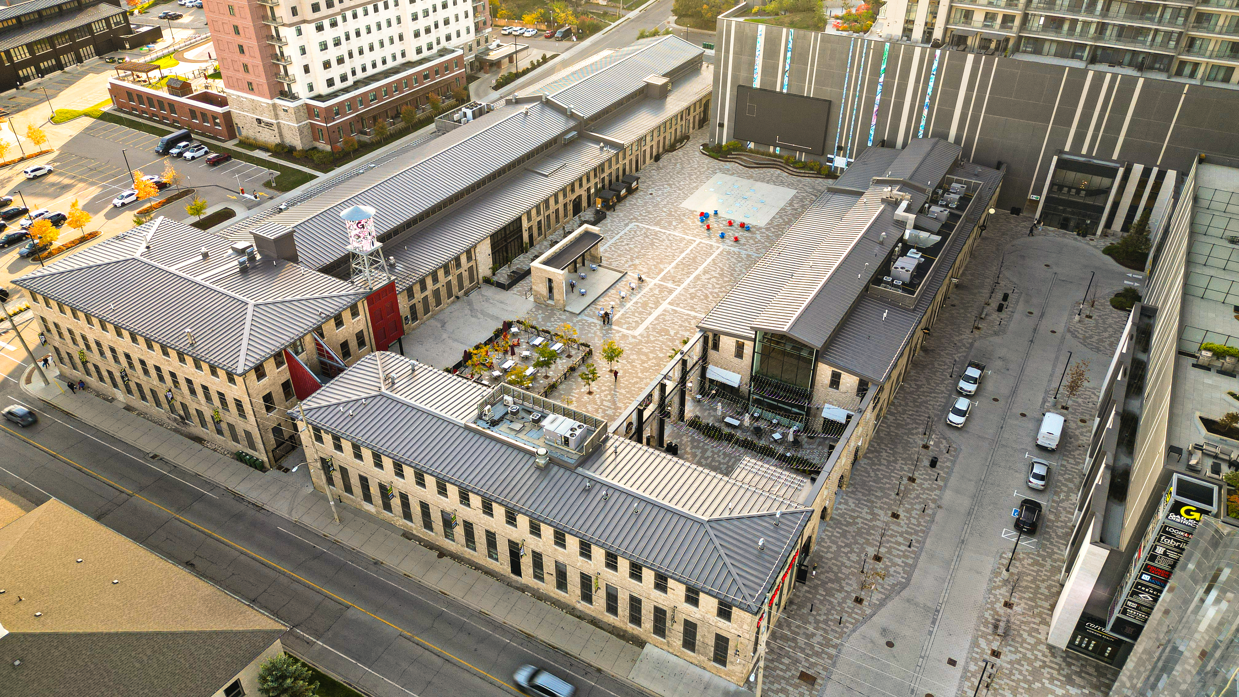 Aerial view of the Gaslight District in Cambridge