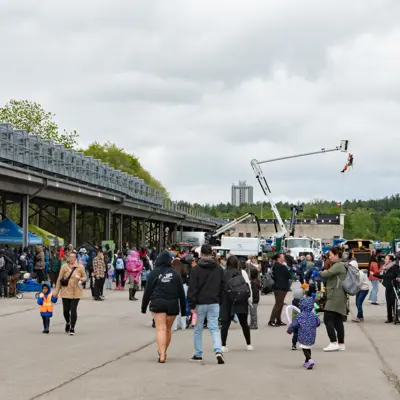 City public works yard with event attendees