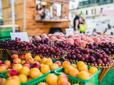 Fruit at a market stand.
