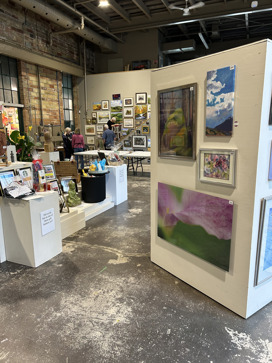 Art and gift baskets displayed at the Art Attic.